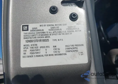 2001 Chevrolet Tahoe Ls from USA, damaged, VIN 1GNEK13T01R199325